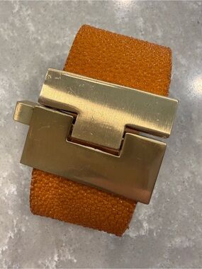 Leighelena Genuine Stingray Leather Cuff Bracelet Orange Gold Made USA